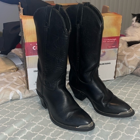 Harley Davidson Vintage 9M Black Leather Cowboy Western Biker Boot Pull On - Picture 1 of 7